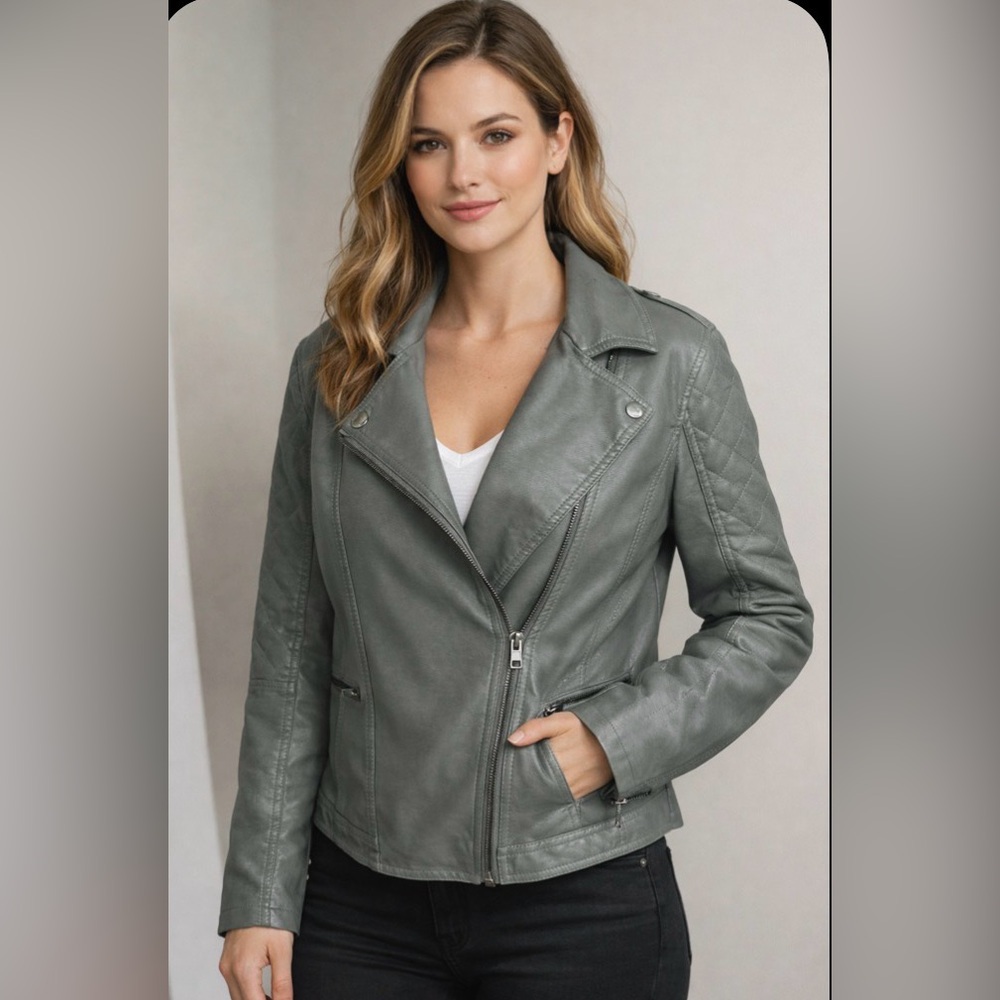 g:21 - Gray Faux Leather Jacket, Moto-Inspired